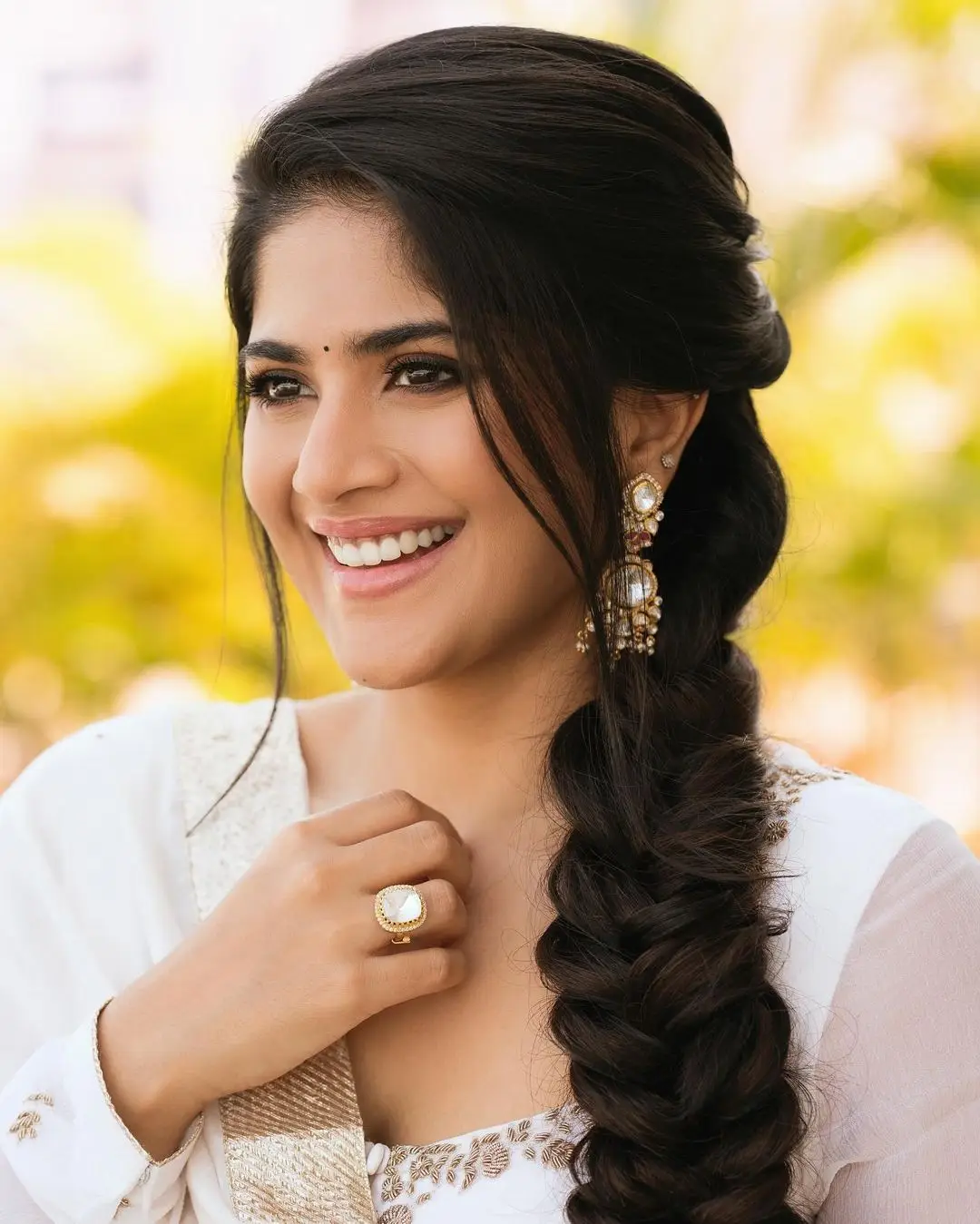 malayalam actress megha akash in long white gown